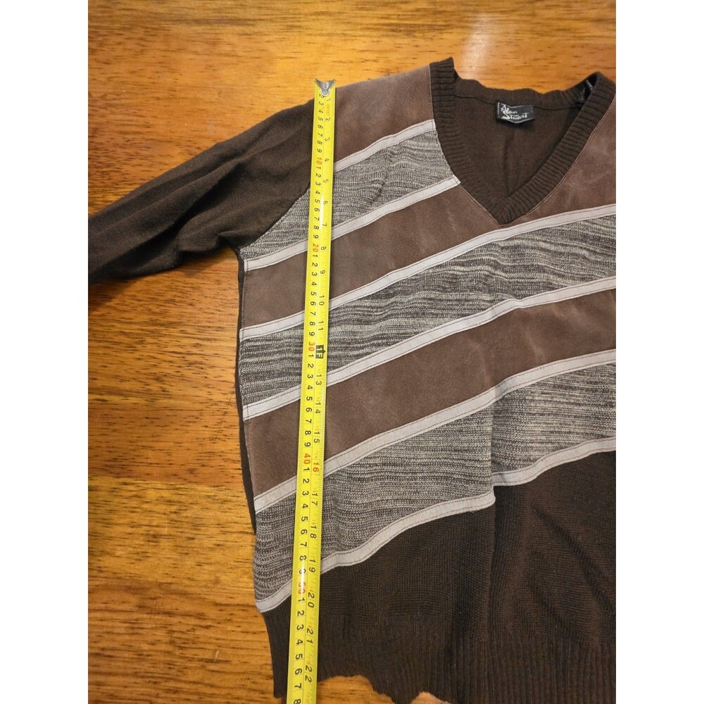 VTG 70s 80s Alan Stuart V Neck Sweater Genuine Suede Leather Patch Trim Mens Med - Picture 4 of 11